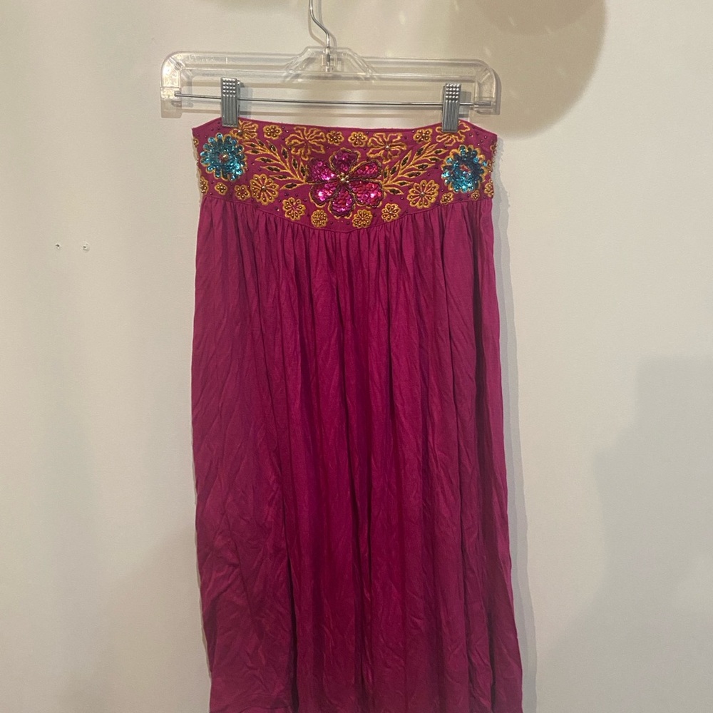 Elegant Pink Embroidered Midi Skirt